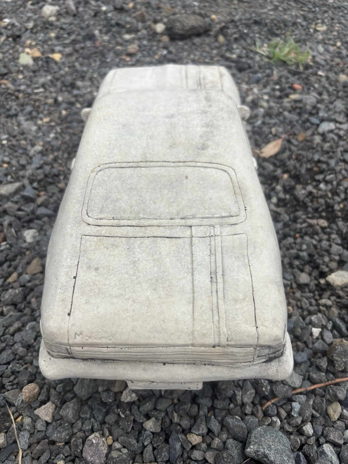 22nice4me Garden Statues concrete HK Monaro car ornament with detailed roof and trunk styling on a gravel surface