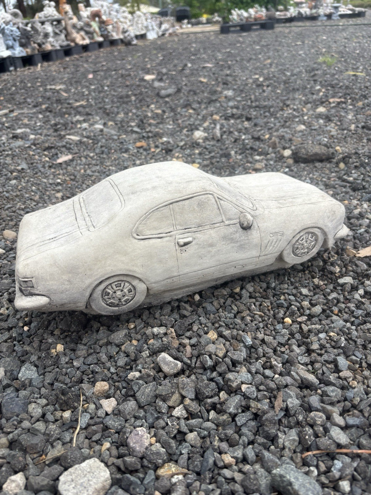22nice4me Garden Statues concrete HK Monaro car ornament with detailed coupe styling and natural grey finish