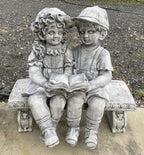 22nice4me Garden Statues concrete Jack and Jill boy and girl reading a book on a bench ornament