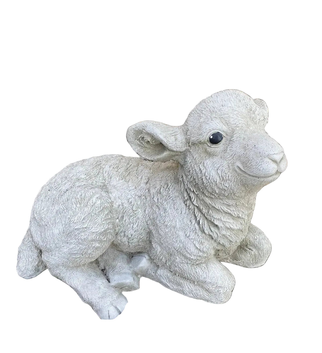 22nice4me Garden Statues concrete lamb ornament in a resting pose with a hand-painted matte finish for garden decor.