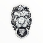 22nice4me Garden Statues concrete lion head wall ornament with a detailed mane and ring knocker in natural grey finish