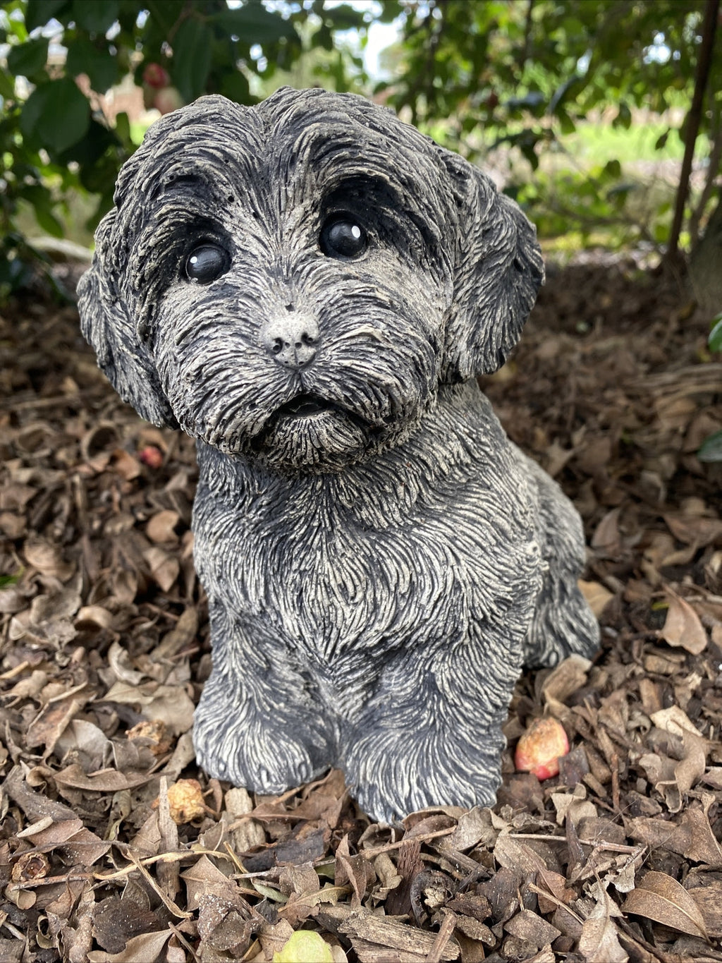 22nice4me Garden Statues Maltese dog ornament made of durable grey concrete, detailed fur texture in garden setting.