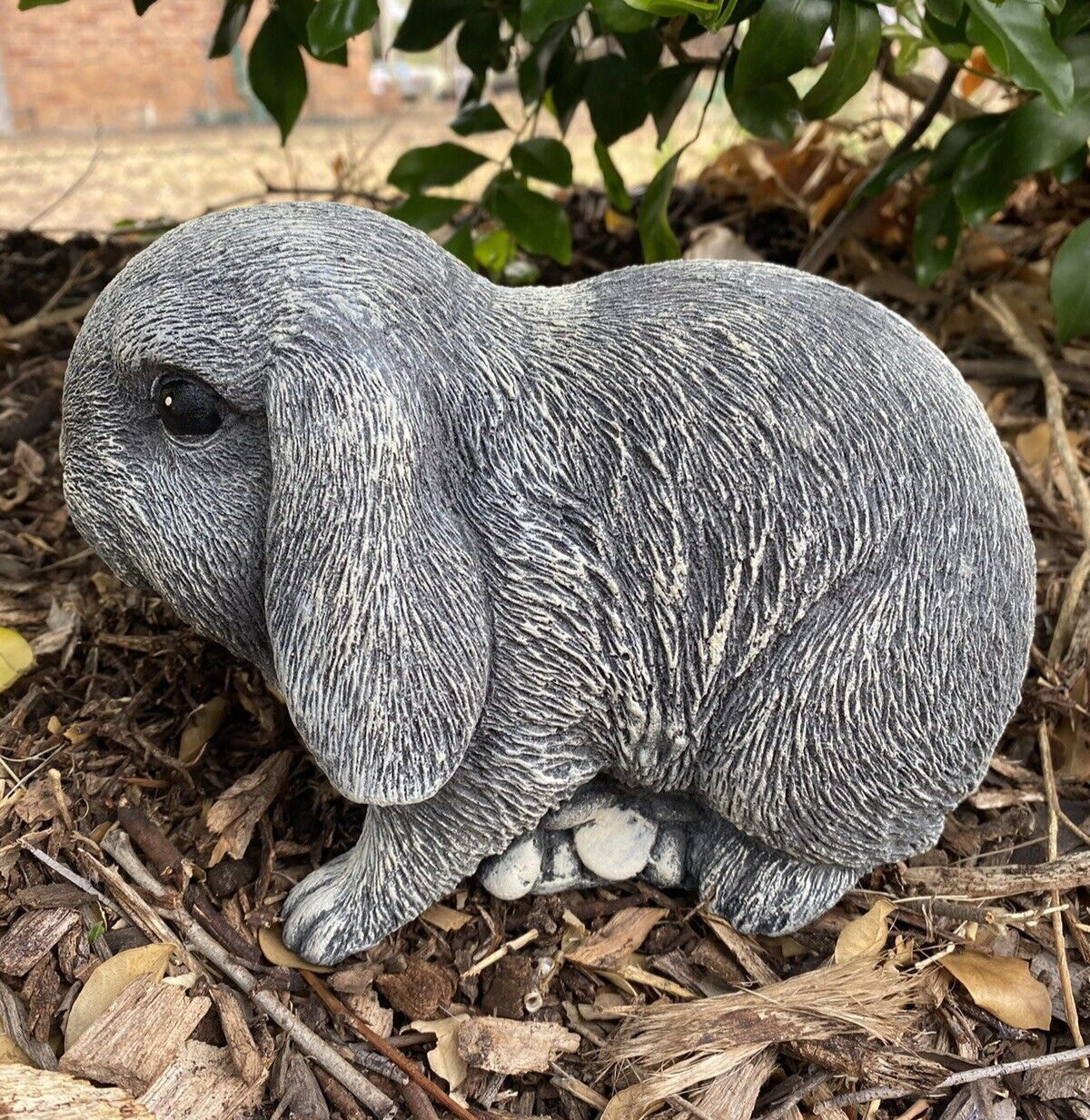 22nice4me Garden Statues hand-painted concrete mini lop rabbit ornament with realistic grey textured fur finish.
