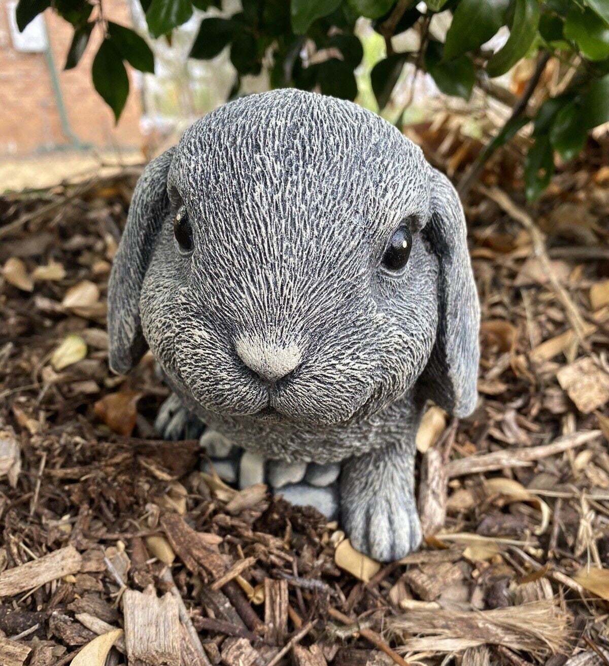 22nice4me Garden Statues hand-painted concrete mini lop rabbit ornament with realistic fur texture in a garden setting
