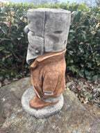 22nice4me Garden Statues concrete Ned Kelly figure with iconic helmet and brown coat, standing on a stone base.