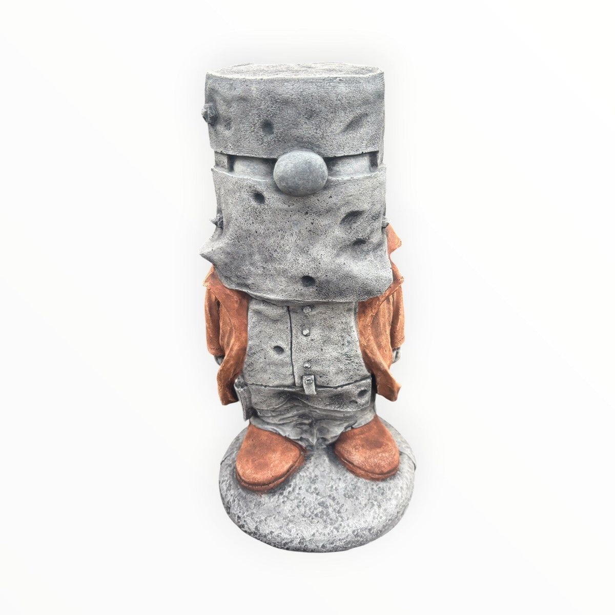 22nice4me Garden Statues concrete Ned Kelly figure with iconic armour, helmet, and brown hand-painted accents.
