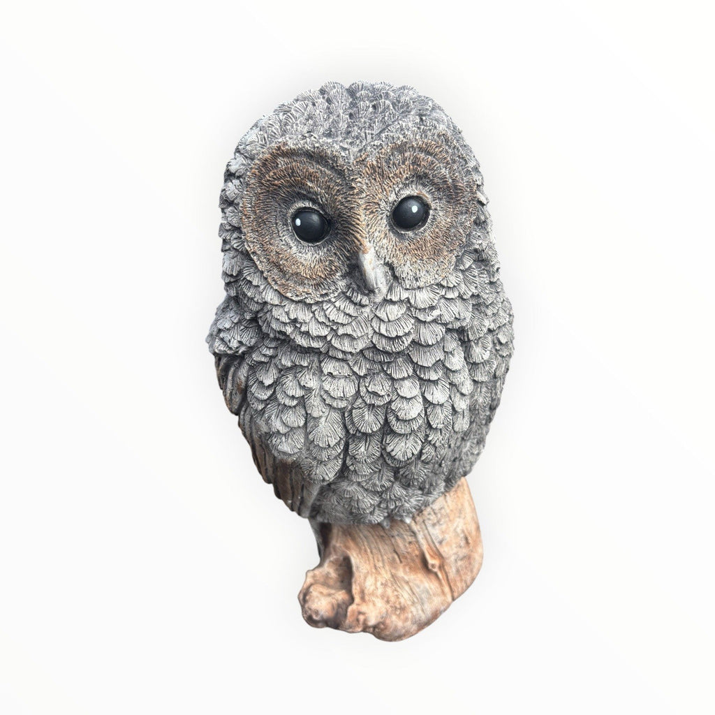 22nice4me Garden Statues concrete owl ornament with detailed grey feather texture and brown accents on a tree base.