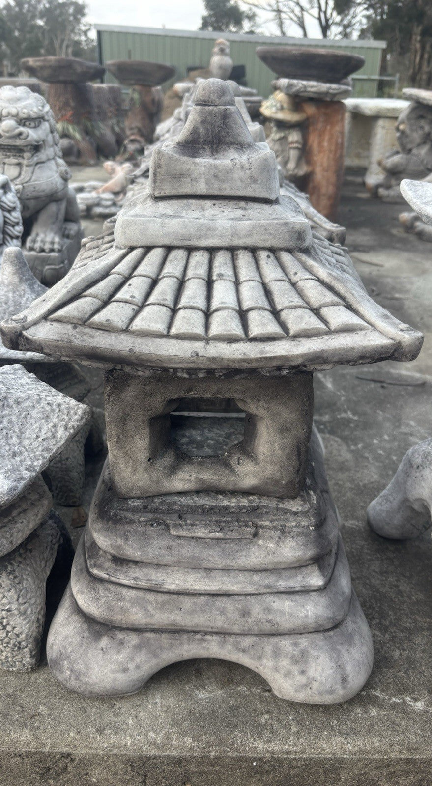 22nice4me Garden Statues concrete Asian-style pagoda lantern with a tiered roof and weathered grey finish.