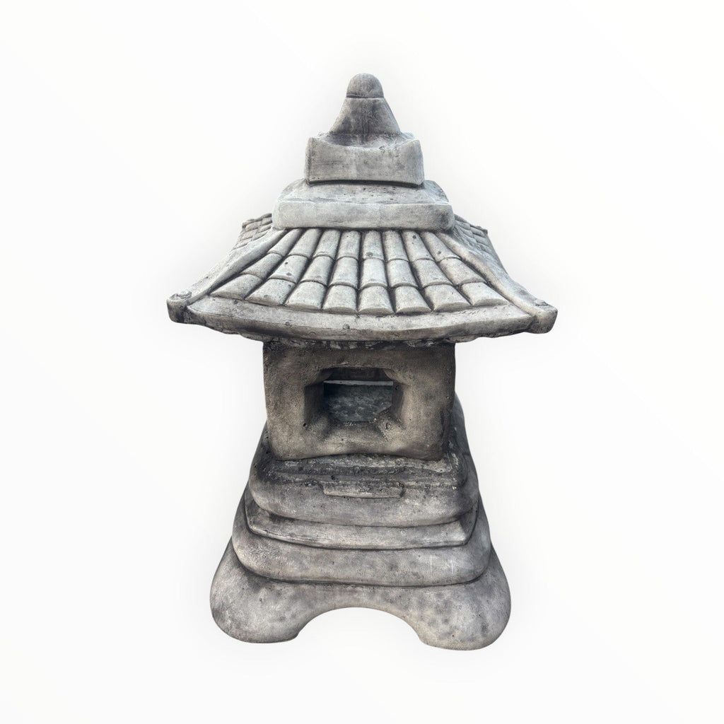 22nice4me Garden Statues grey concrete Asian-style pagoda lantern with a tiered roof and decorative finial.
