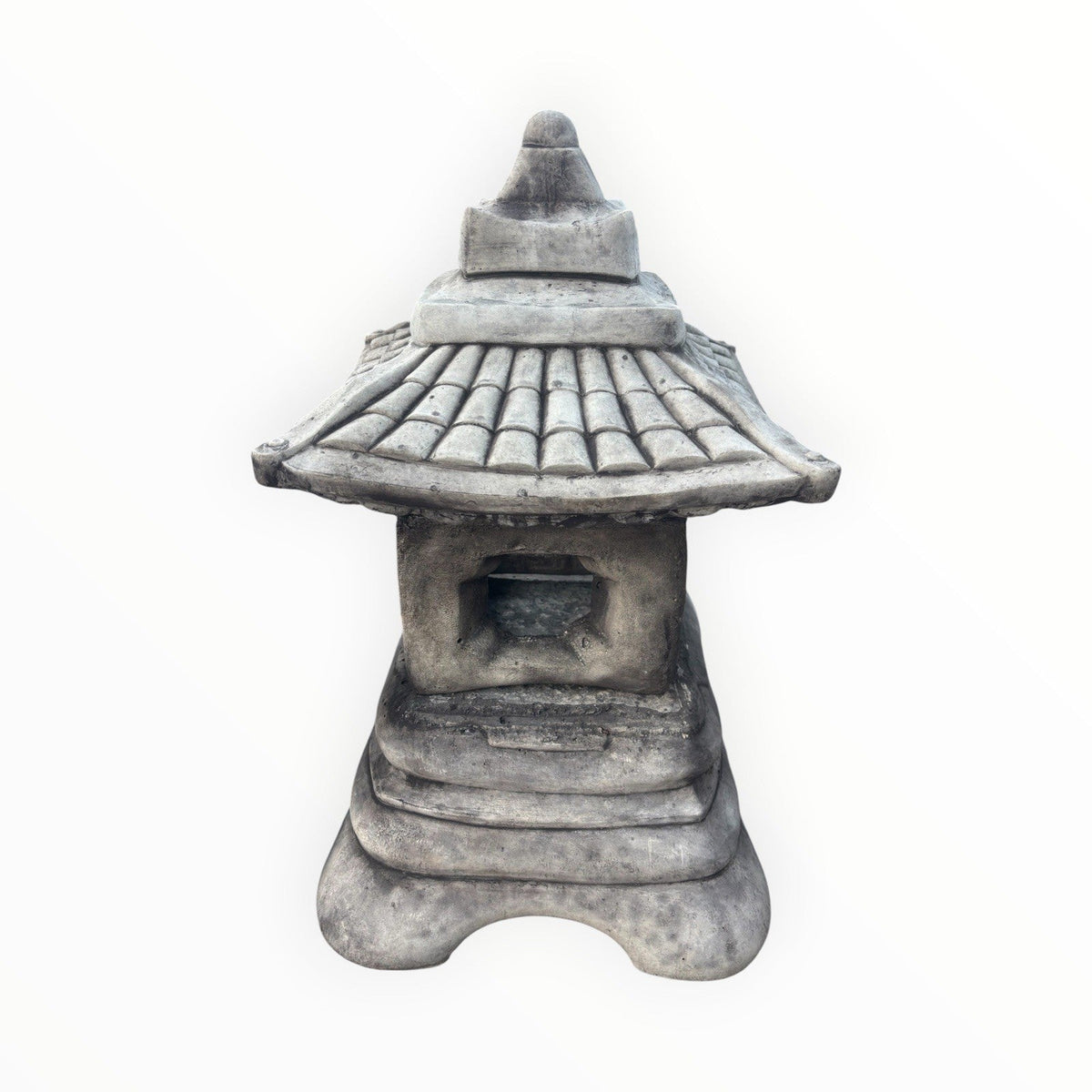 22nice4me Garden Statues grey concrete Asian-style pagoda lantern with a tiered roof and decorative finial.