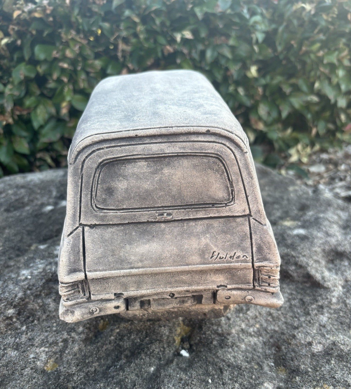 22nice4me Garden Statues 1967 HR panel van concrete statue with detailed rear view and natural grey finish