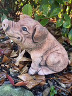 22nice4me Garden Statues hand-painted concrete piglet ornament sitting in a garden setting