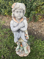 22nice4me Garden Statues hand-painted concrete flower pixie girl statue standing in a garden setting