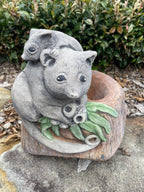 22nice4me Garden Statues handmade concrete possum planter featuring a mother and baby possum holding a gumnut