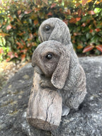 22nice4me Garden Statues handcrafted concrete mini lop rabbit ornament with realistic textured fur in grey and brown