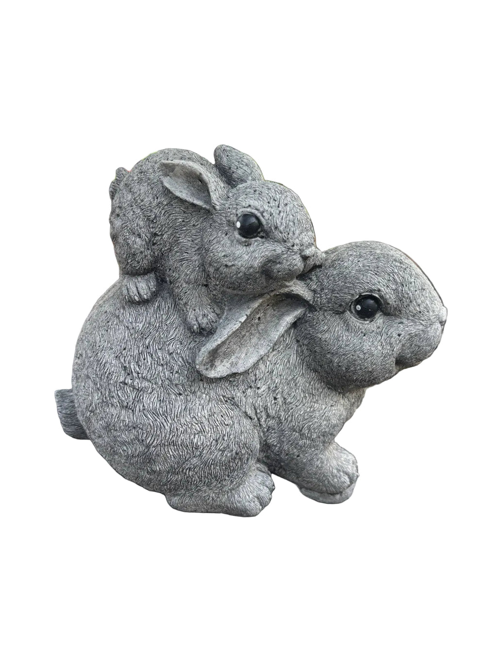 22nice4me Garden Statues concrete rabbit ornament featuring a small bunny sitting on a larger rabbit with grey finish
