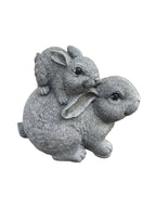 22nice4me Garden Statues concrete rabbit ornament featuring a small bunny sitting on a larger rabbit with grey finish