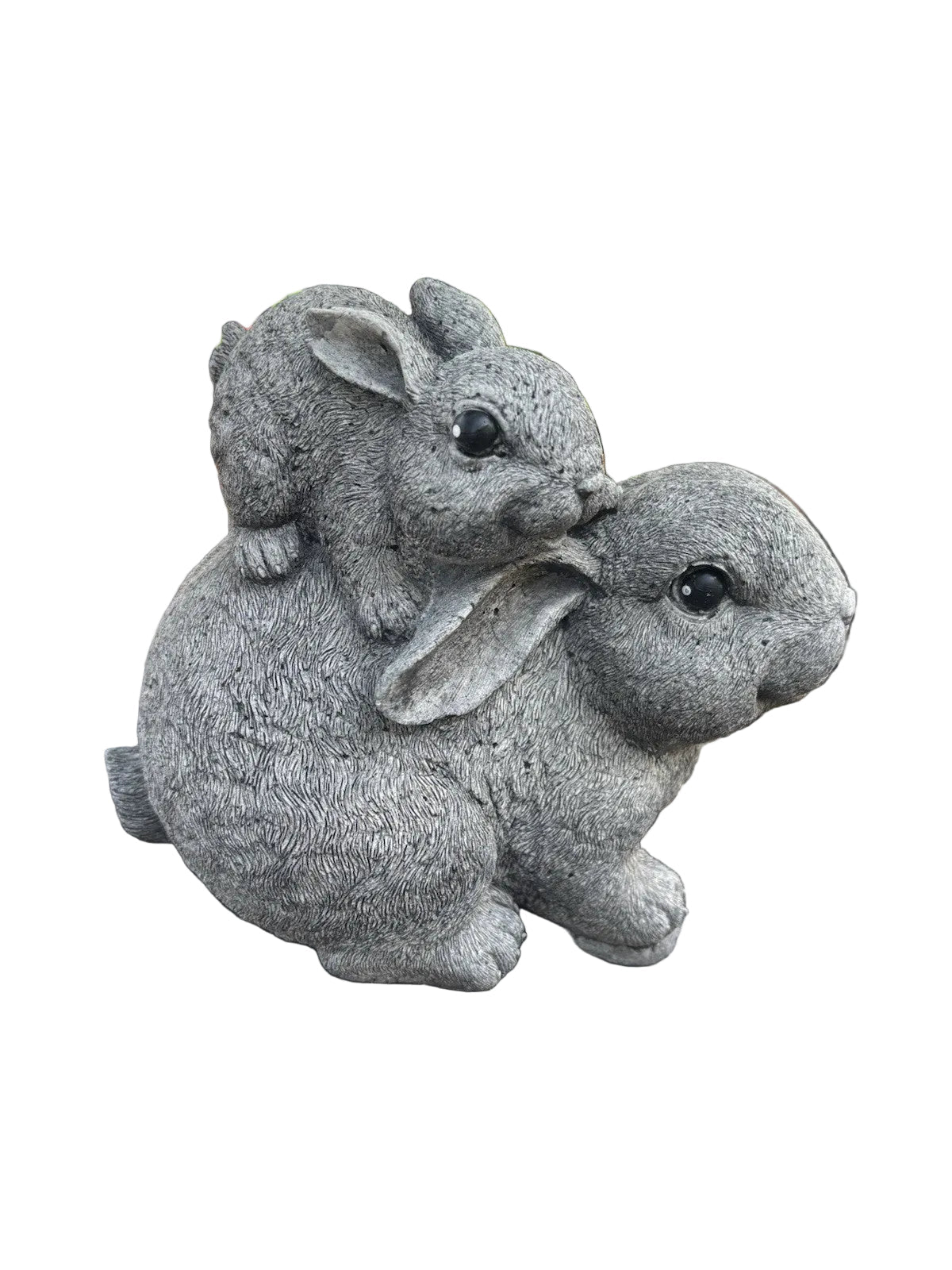 22nice4me Garden Statues concrete rabbit ornament featuring a small bunny sitting on a larger rabbit with grey finish