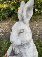 22nice4me Garden Statues concrete rabbit statue with basket planter, hand-painted grey finish for outdoor garden decor