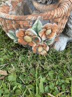 22nice4me Garden Statues concrete rabbit basket planter with hand-painted orange floral details on green grass