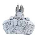 22nice4me Garden Statues concrete rabbit welcome sign with floral details, hand-painted for outdoor garden decor.