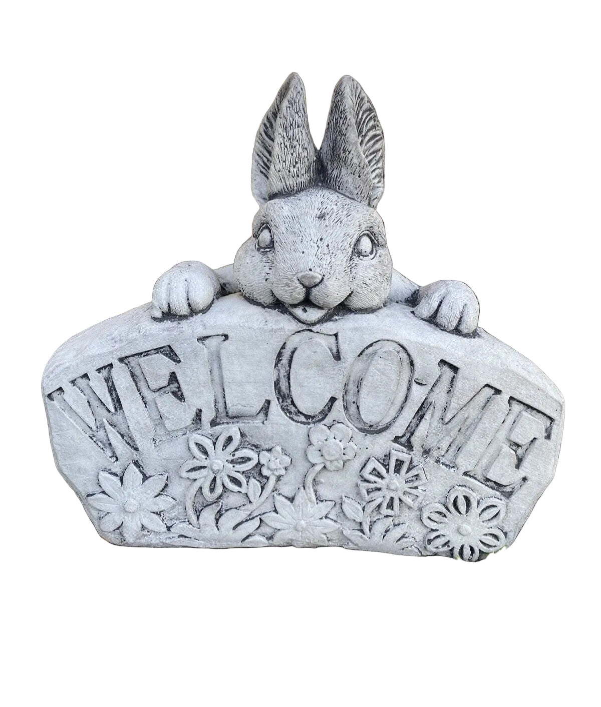 22nice4me Garden Statues concrete rabbit welcome sign with floral details, hand-painted for outdoor garden decor.