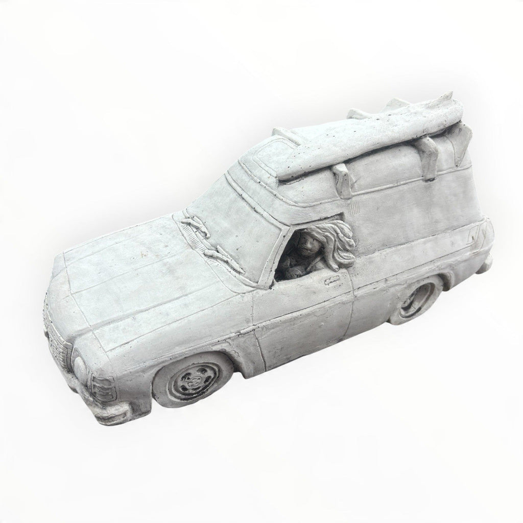 22nice4me Garden Statues concrete Sandman panel van ornament with surfboard on roof and detailed car features