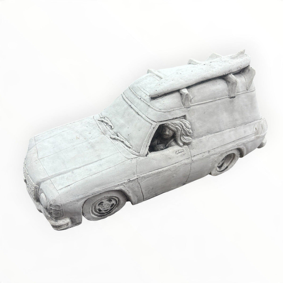 22nice4me Garden Statues concrete Sandman panel van ornament with surfboard on roof and detailed car features