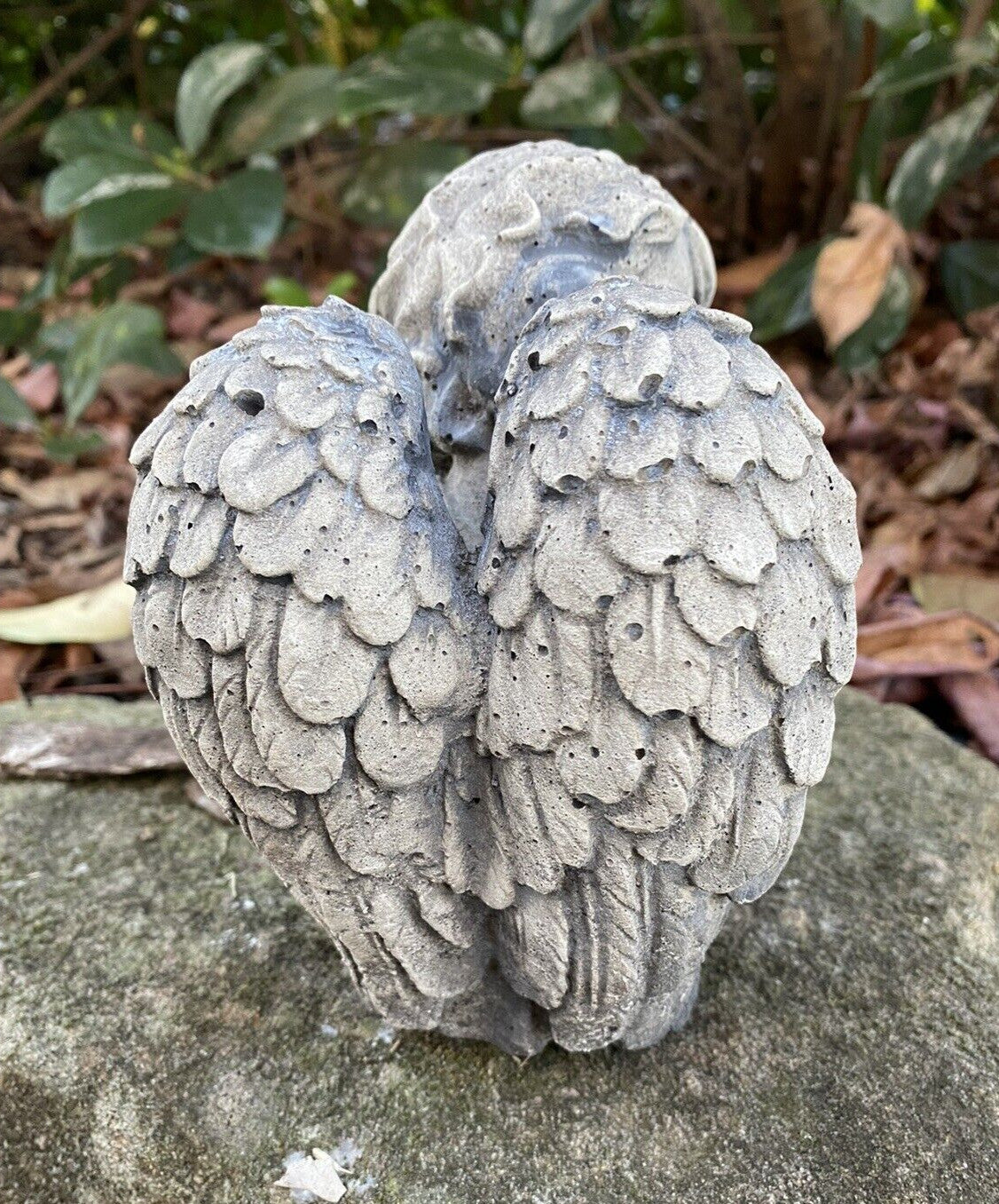 22nice4me Garden Statues sleeping angel memorial ornament in grey concrete with detailed feathered wings