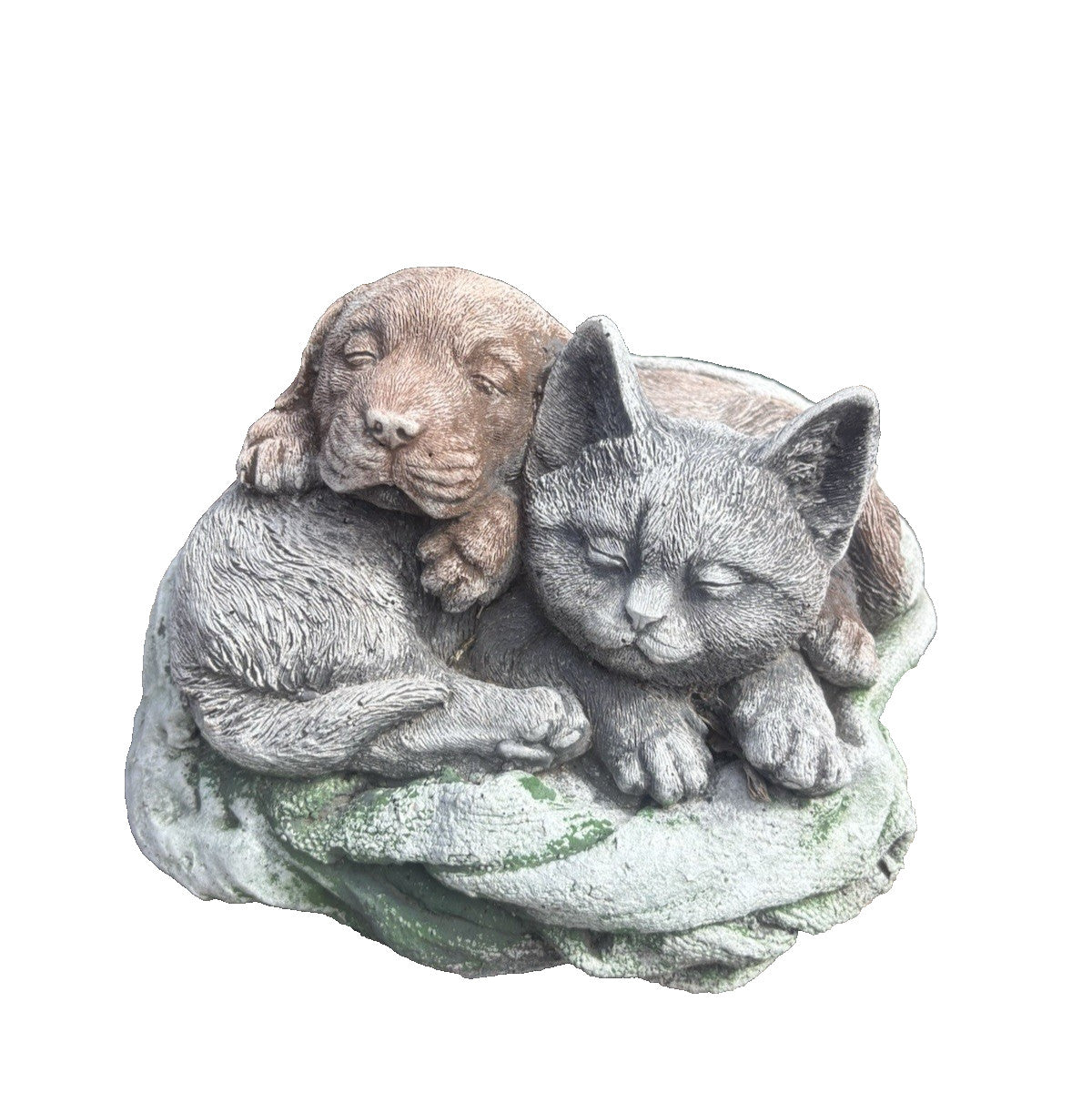 22nice4me Garden Statues concrete sleeping puppy and kitten ornament with detailed fur and grey and brown finish