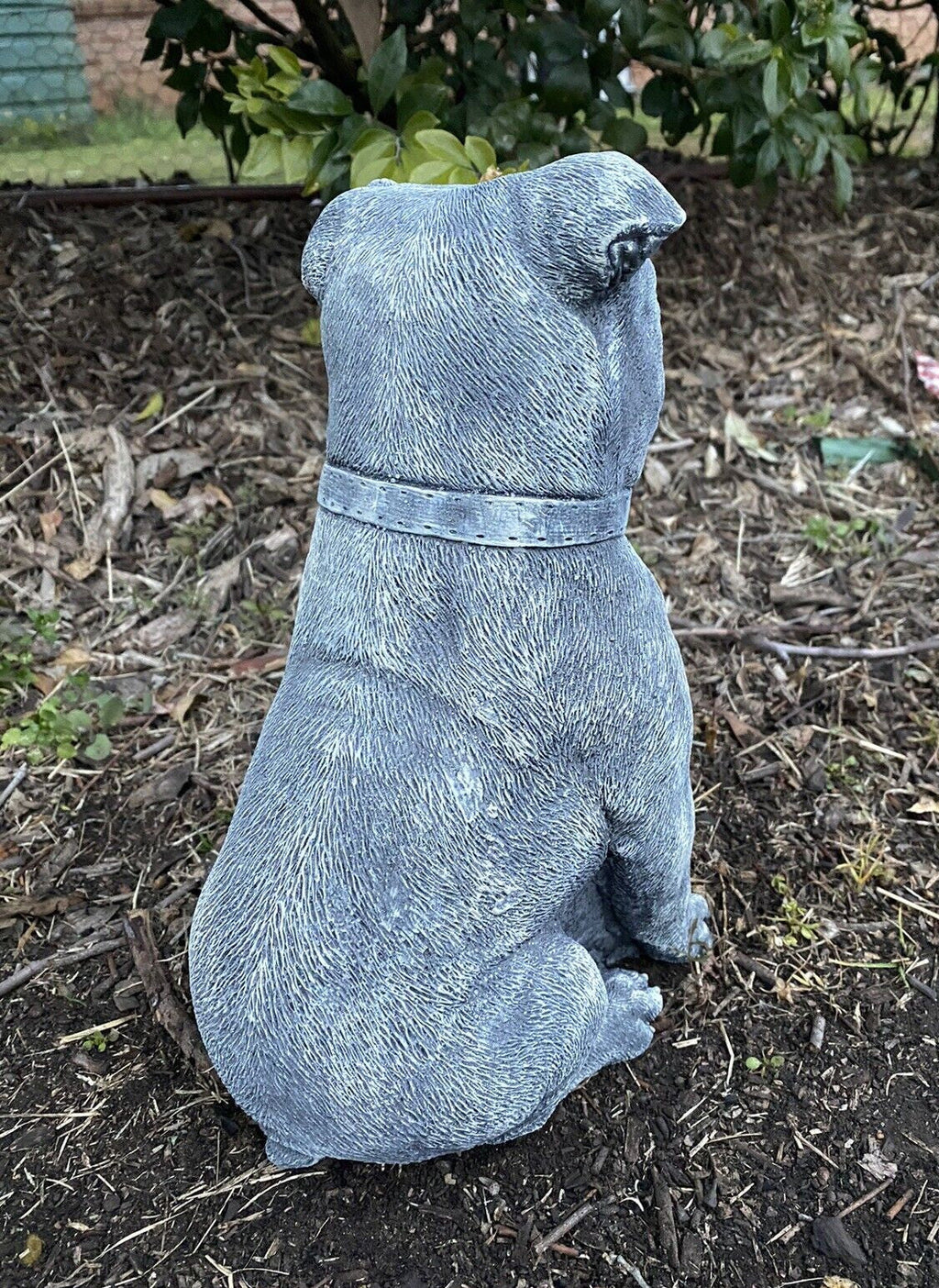 22nice4me Garden Statues medium concrete Staffordshire Bull Terrier dog ornament viewed from the back in a garden