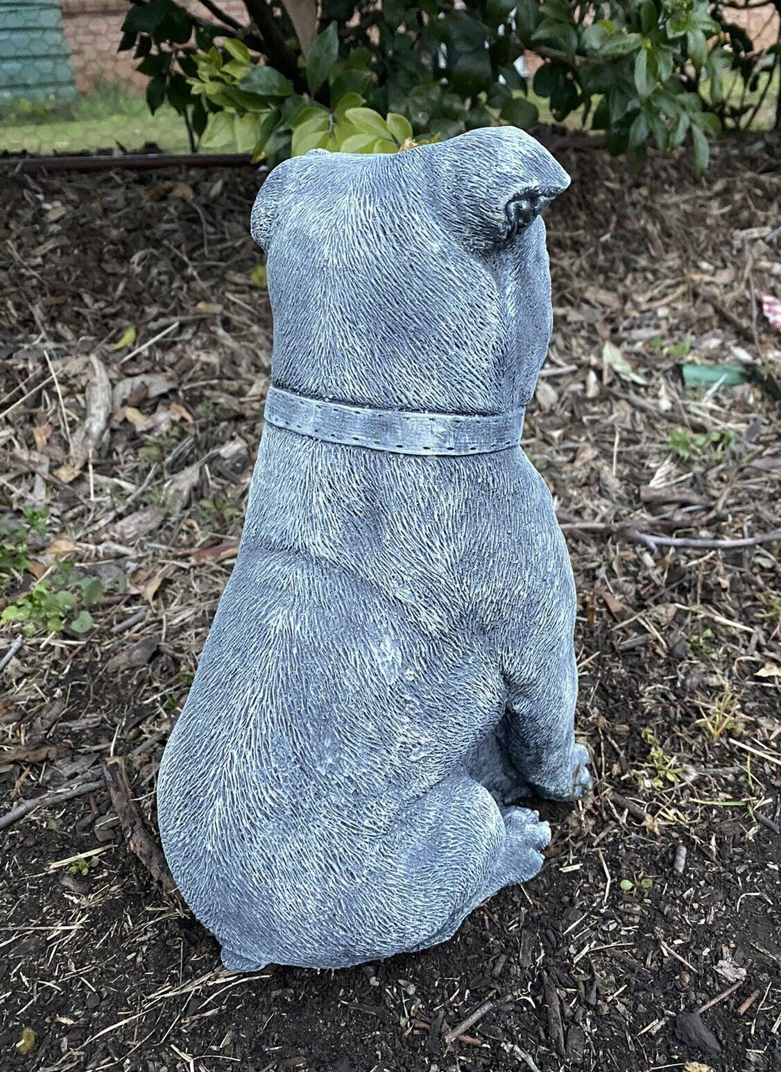 22nice4me Garden Statues medium concrete Staffordshire Bull Terrier dog ornament viewed from the back in a garden