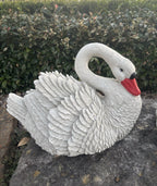 22nice4me Garden Statues concrete swan ornament with detailed white feathers and a red beak in a garden setting