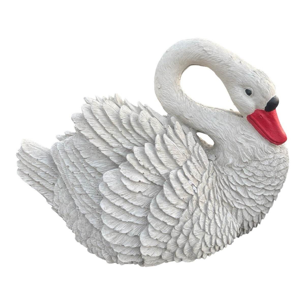 22nice4me Garden Statues white concrete swan ornament with detailed feathers and a red beak for outdoor garden decor