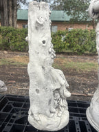 22nice4me Garden Statues concrete boy and girl on swing ornament with tree arch detail in natural white finish