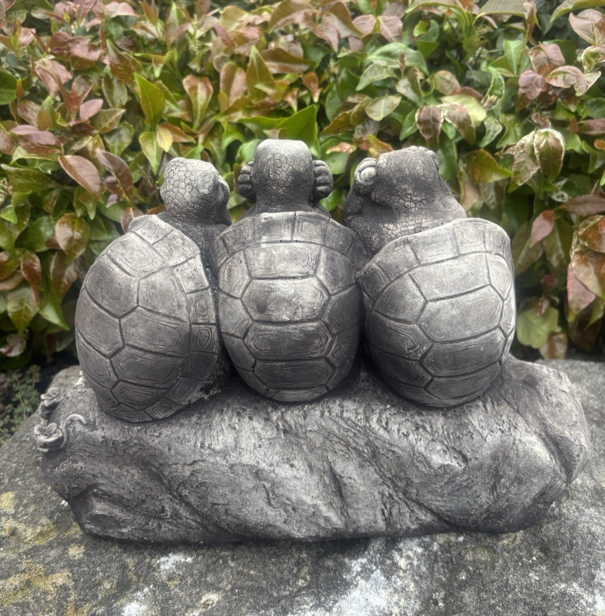 22nice4me Garden Statues concrete three wise turtles ornament with grey stone finish and textured rock base