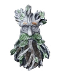 22nice4me Garden Statues concrete tree face wall hanging with hand-painted green leaves and weathered wood texture