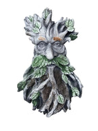 22nice4me Garden Statues concrete tree face wall hanging with hand-painted green leaves and weathered wood texture