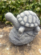 22nice4me Garden Statues grey concrete turtle ornament with a textured shell sitting on a rock base