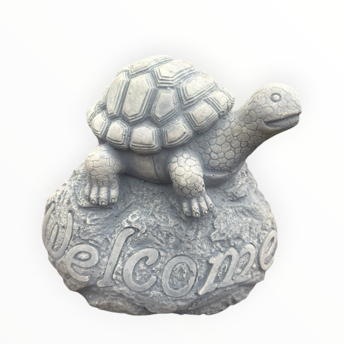 22nice4me Garden Statues concrete turtle ornament with a textured shell and Welcome sign on a rock-style base