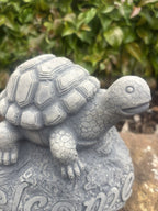 22nice4me Garden Statues grey concrete turtle ornament with a textured shell and Welcome sign on a rock base
