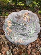 22nice4me Garden Statues concrete Welcome to My Garden plaque with hand-painted hummingbird and floral design