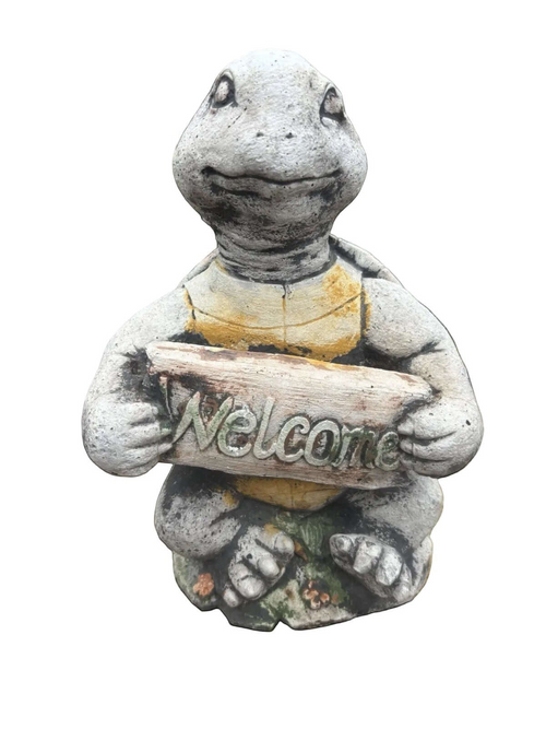 22nice4me Garden Statues concrete turtle ornament holding a Welcome sign with a hand-painted matt finish