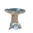 22nice4me Garden Statues concrete wombat bird bath with a detailed tree trunk base and natural grey finish.