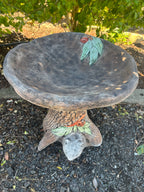 22nice4me Garden Statues concrete wombat bird bath with detailed tree trunk base and natural grey finish in a garden