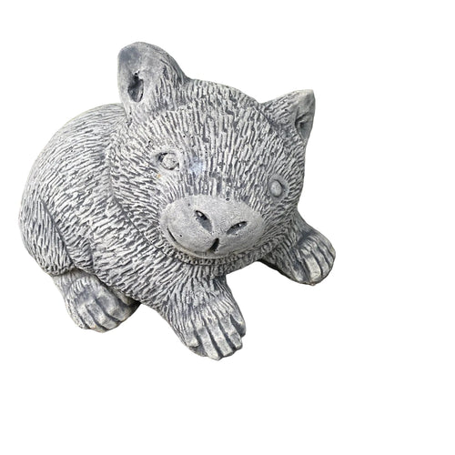 22nice4me Garden Statues Australian wombat ornament made from hand-painted grey concrete with a tilted head.