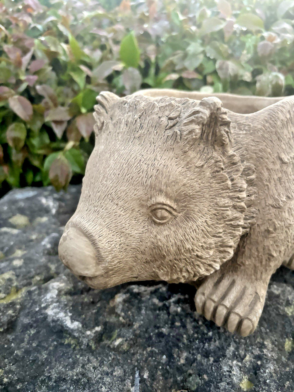 22nice4me Garden Statues concrete wombat planter with detailed textured fur and natural earthy finish in a garden