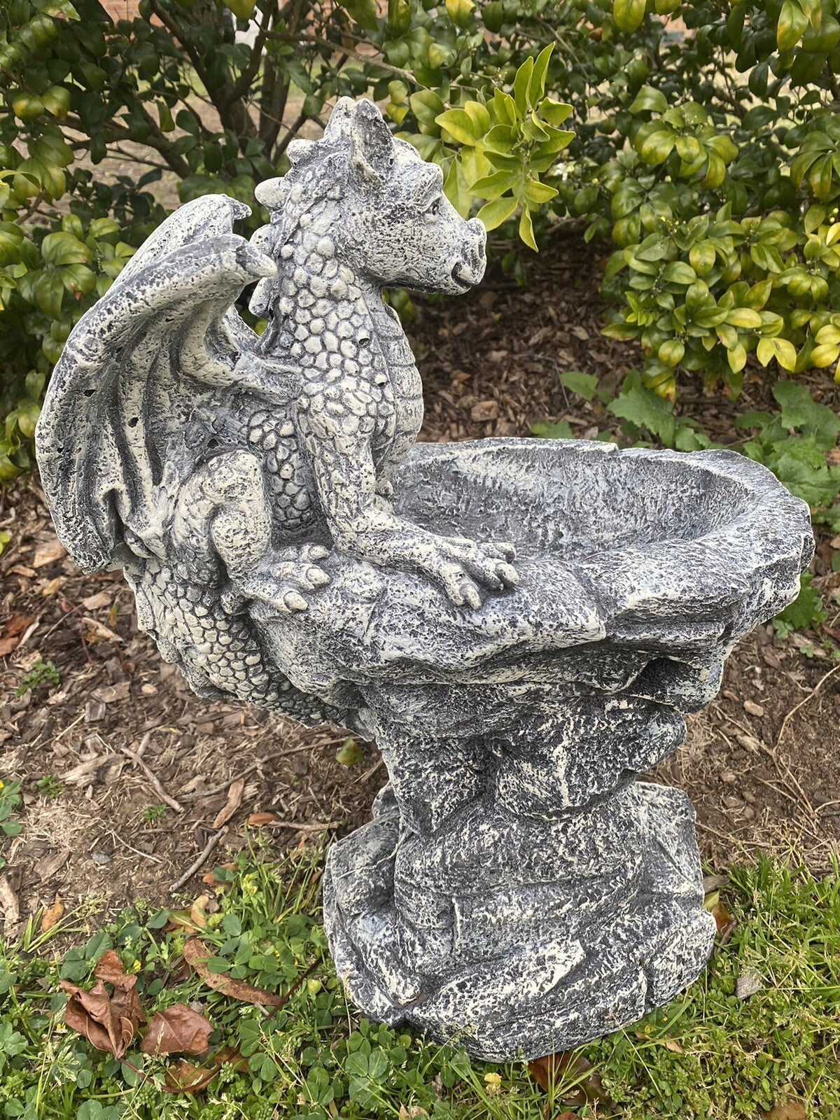 22nice4me Garden Statues concrete dragon bird bath with hand-painted stone texture for garden decor