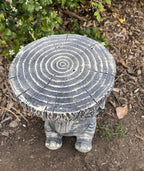 22nice4me Garden Statues elephant concrete plant stand with a realistic tree stump top in a garden setting
