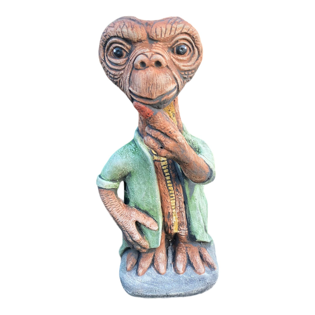 22nice4me Garden Statues hand-painted concrete ET garden ornament featuring a brown alien in a green jacket